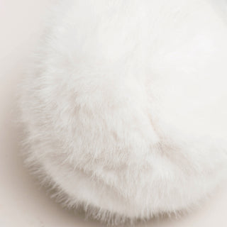 Close up to show texture of white plush faux-fur snowball.