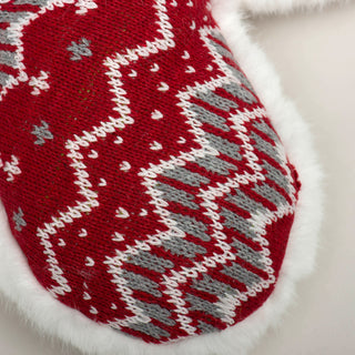 Close up of red nordic fabric to show texture.