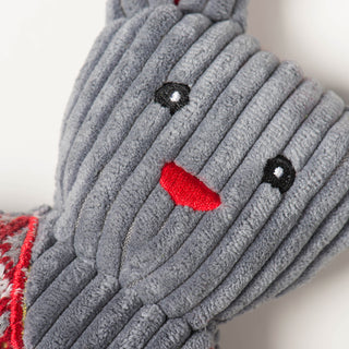 Close up of grey mouse cookie's face to show embroidery details.