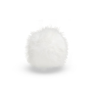 Fluffy white faux-fur plush cat toy.