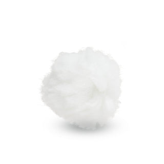 Fluffy white HuggleFleece® plush snowball cat toy.