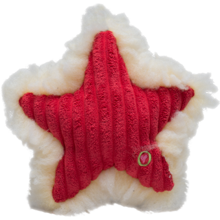 Red corduroy star with natural colored HuggleFleece® on the back.