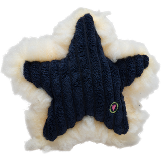 Navy blue corduroy star with natural colored HuggleFleece® on the back.