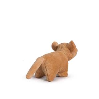 Back of mouse shaped, catnip stuffed cat toy: has light-brown fur.