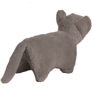 Back of mouse shaped, catnip stuffed cat toy: has gray fur.