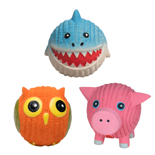 A blue Finn Shark, orange Poppy Owl and pink Hamlet Pig Ruff-Tex Balls