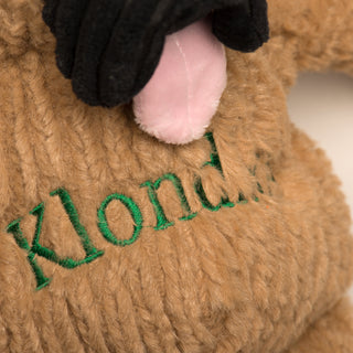 Close up to show green embroidered name Klondike.