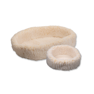 Set of two natural colored HuggleFleece® dog/cat beds in XS and small.