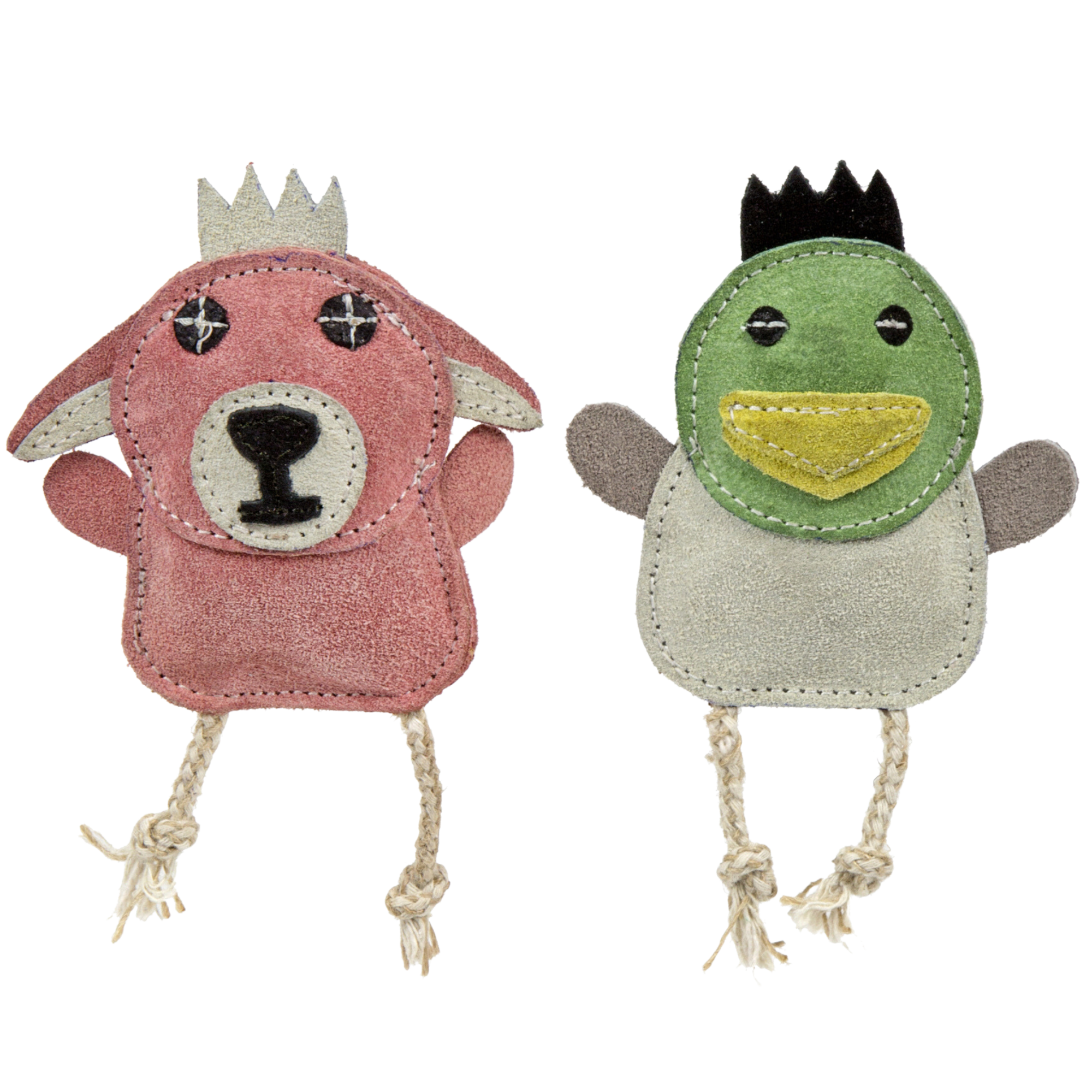 Natural Leather Wee Buddies Duck & Bunny Dog Chew Toys, 2 Pack