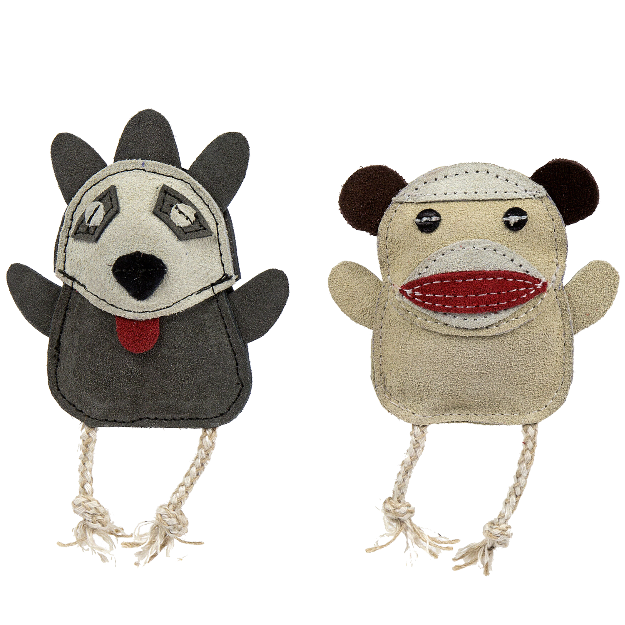 Natural Leather Wee Buddies Sock Monkey & Raccoon Dog Toys, 2 Pack