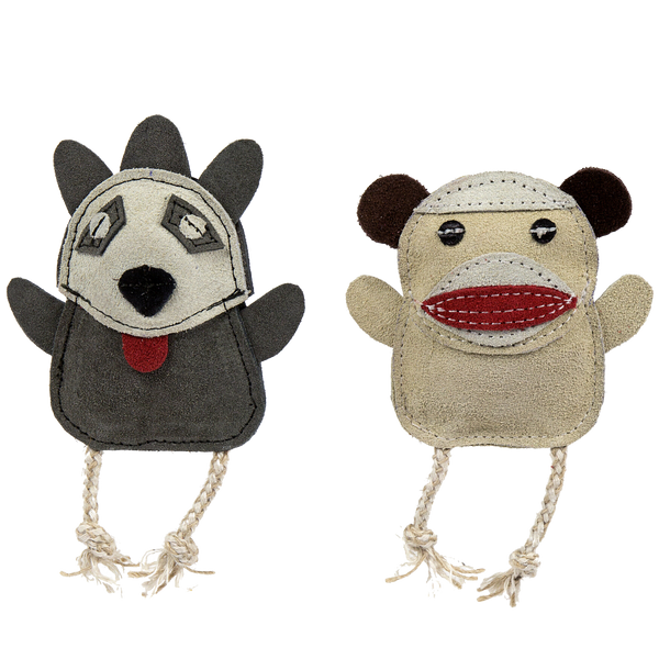 Natural Leather Wee Buddies Sock Monkey Raccoon Dog Toys 2 Pack HuggleHounds