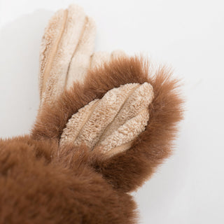 Close up of Maple Moose's ear and antler to show detail on tan corduroy.