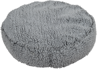 Charcoal colored fluffy bed. 