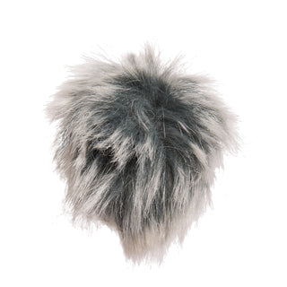 Gray faux-fur, catnip-filled ball cat toy.