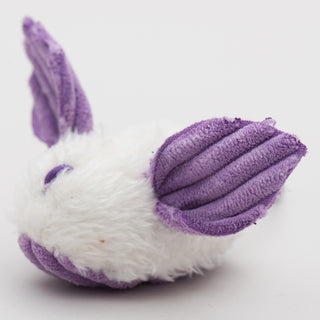 Close up of purple dust bunny to show details in corduroy ears.