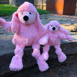 Set of two pink fuzzy poodles durable corduroy dog toys in small and large